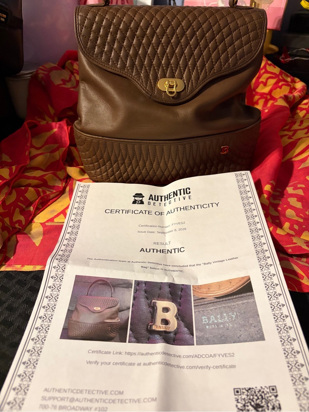 BALLY Hand bag Brown Quilting Leather  Authentic With COA (10x9”)